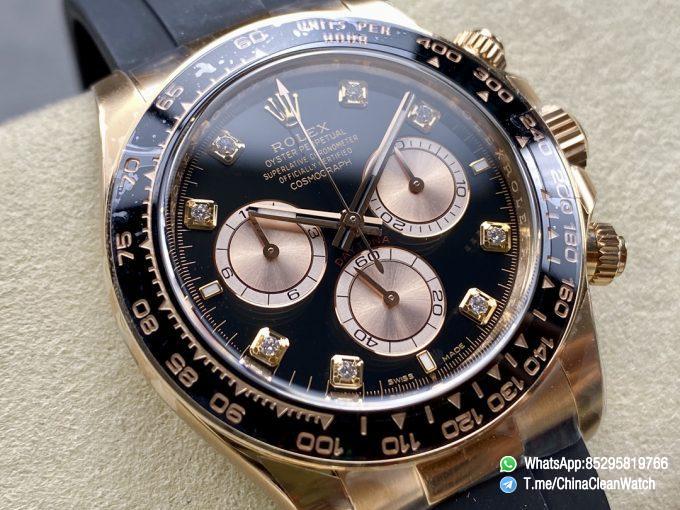 Clean Factory Rolex Daytona 126515LN Black Dial with Diamonds Markers 18K Rose Gold Case Oysterflex Strap SH4131 Movement 02