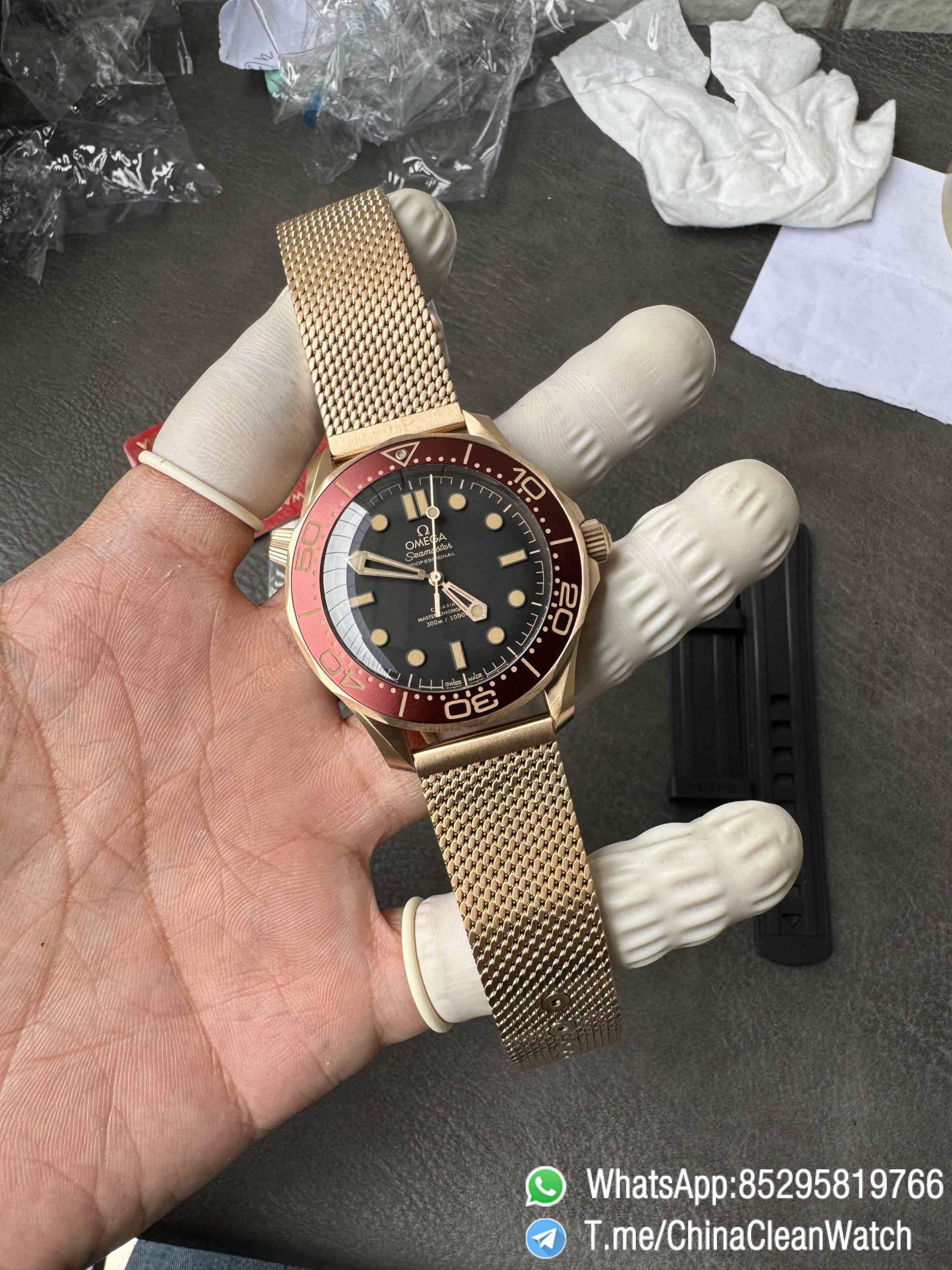 VS Factory Omega Seamaster Diver 300M Black Dial Burgundy Bezel Bronze Gold Case and Mesh Bracelet A8806 Movement 01 VS Factory Omega Seamaster Diver 300M Black Dial Burgundy Bezel Bronze Gold Case and Mesh Bracelet A8806 Movement 01