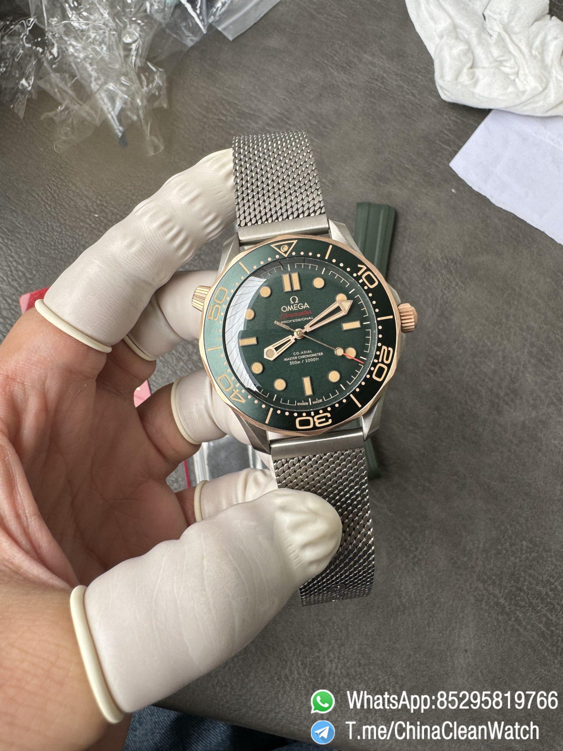 VSF Omega Seamaster Diver 300M 42mm Green Dial Titanium Bronze Gold Case Titanium Mesh Bracelet SuperClone 8806 Movement 01 VSF Omega Seamaster Diver 300M 42mm Green Dial Titanium Bronze Gold Case Titanium Mesh Bracelet SuperClone 8806 Movement 01