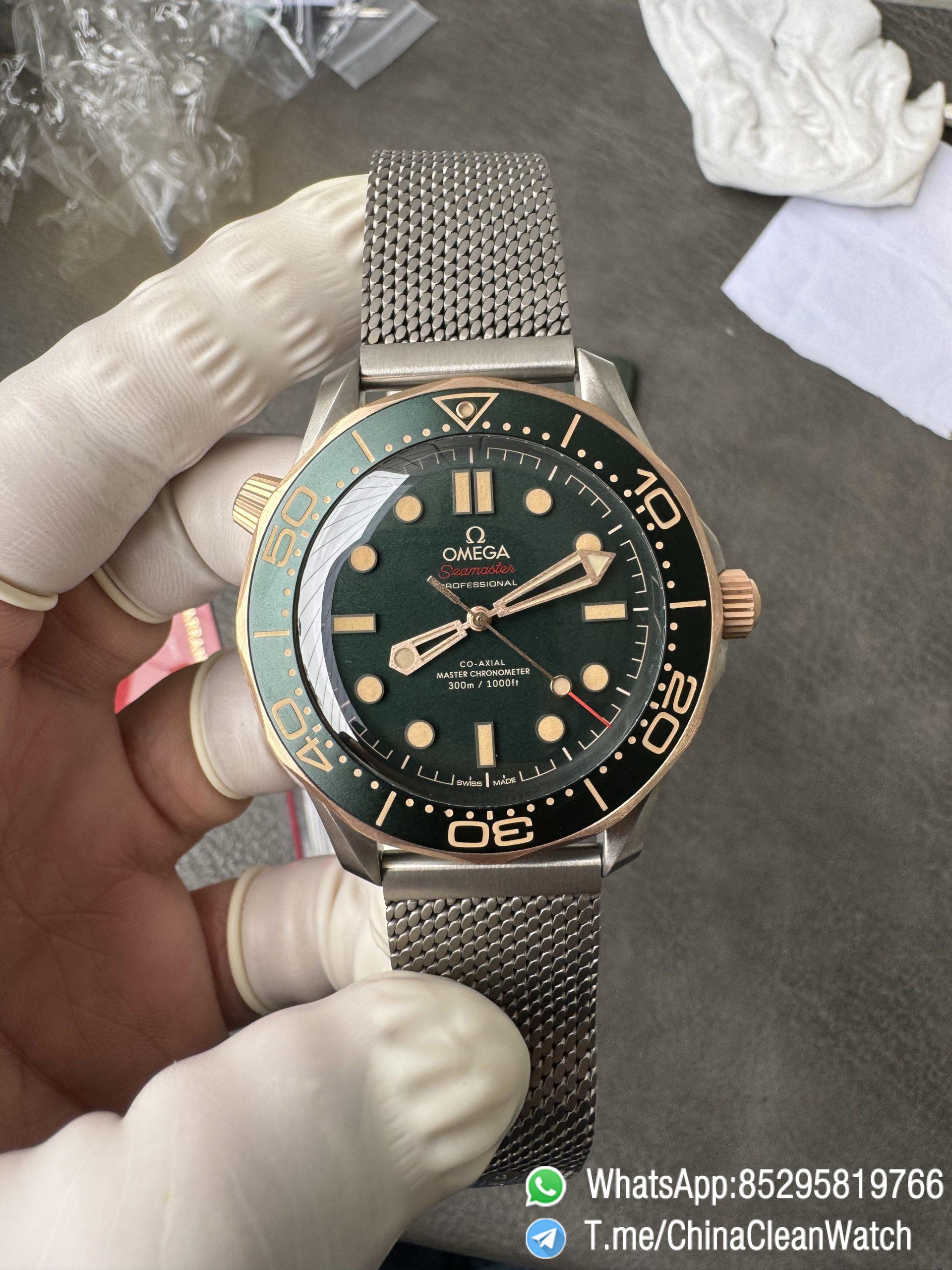 VSF Omega Seamaster Diver 300M 42mm Green Dial Titanium Bronze Gold Case Titanium Mesh Bracelet SuperClone 8806 Movement 02 VSF Omega Seamaster Diver 300M 42mm Green Dial Titanium Bronze Gold Case Titanium Mesh Bracelet SuperClone 8806 Movement 02