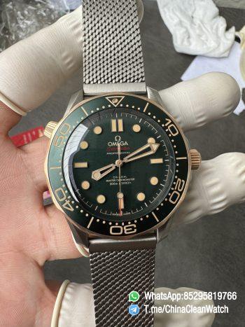 VSF Omega Seamaster Diver 300M 42mm Green Dial Titanium Bronze Gold Case Titanium Mesh Bracelet SuperClone 8806 Movement 05