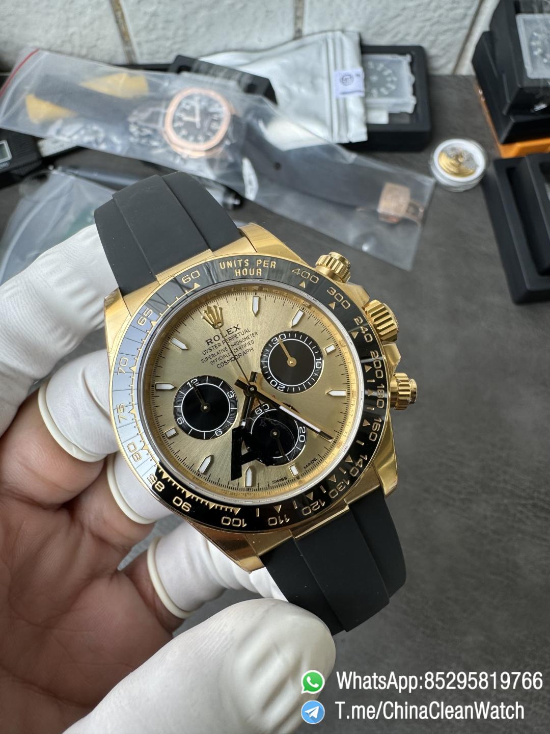 Clean Factory Watches VSF Gain Weight 137g Daytona 126518 Yellow Gold Dial Black Center Chrono Dial Luminos Indexes DD4131 Caliber Oysterflex Strap 03 Clean Factory Watches VSF Gain Weight 137g Daytona 126518 Yellow Gold Dial Black Center Chrono Dial Luminos Indexes DD4131 Caliber Oysterflex Strap 03