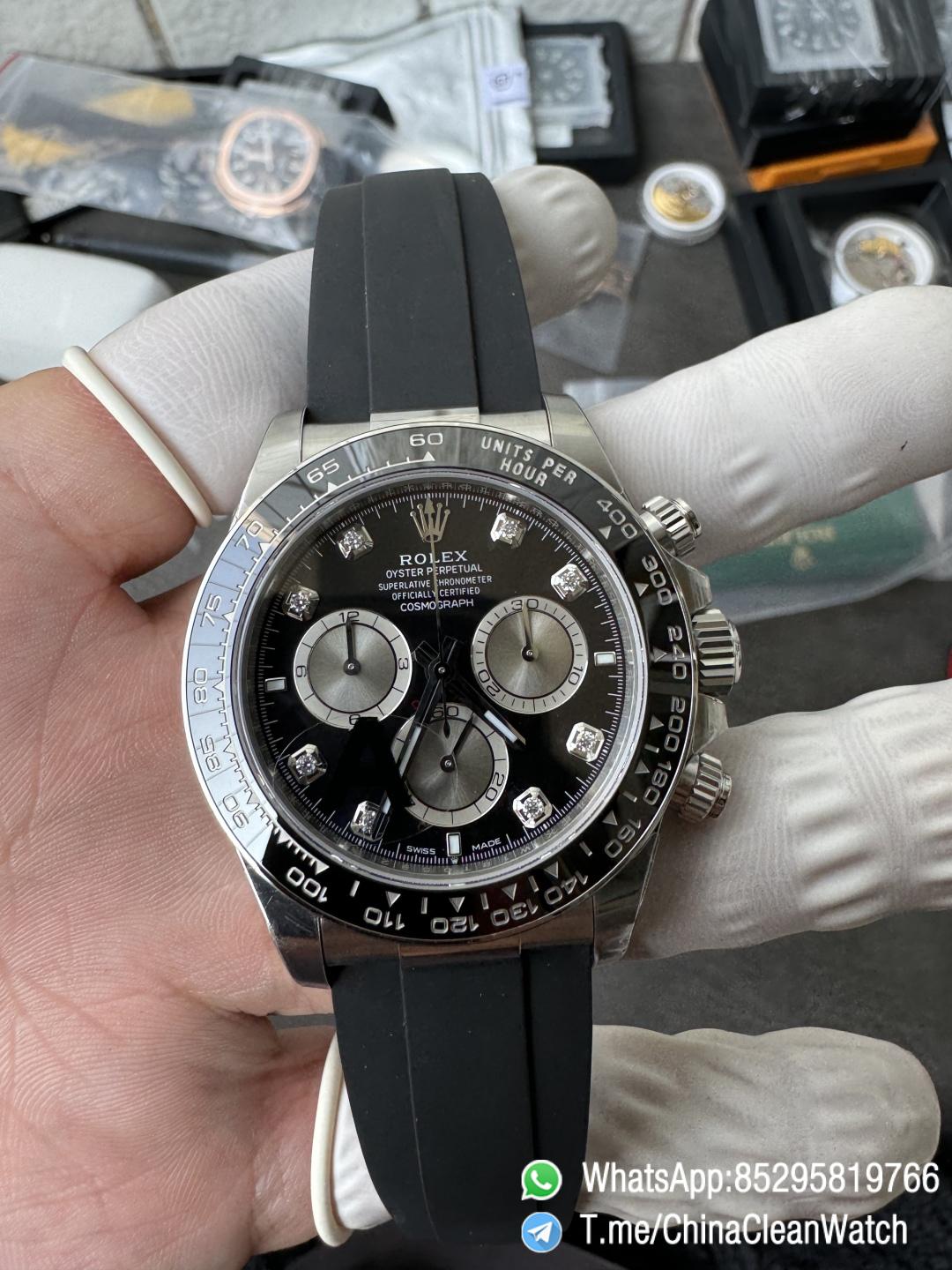 Clean Factory Watches VSF Gain Weight 137g Daytona 126519 Black Dial Silver Center Chrono Dial Diamonds Indexes DD4131 Caliber Oysterflex Strap 06 Clean Factory Watches VSF Gain Weight 137g Daytona 126519 Black Dial Silver Center Chrono Dial Diamonds Indexes DD4131 Caliber Oysterflex Strap 06