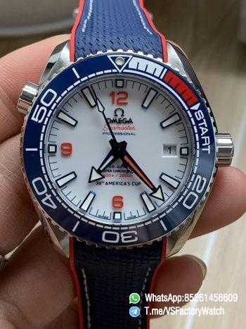 VS Factory Seamaster Planet Ocean 600m 36th America’s Cup 43.5 White Dial Blue Ceramic Bezel Blue Nylon Strap Super Clone 8900 Carlibe 00