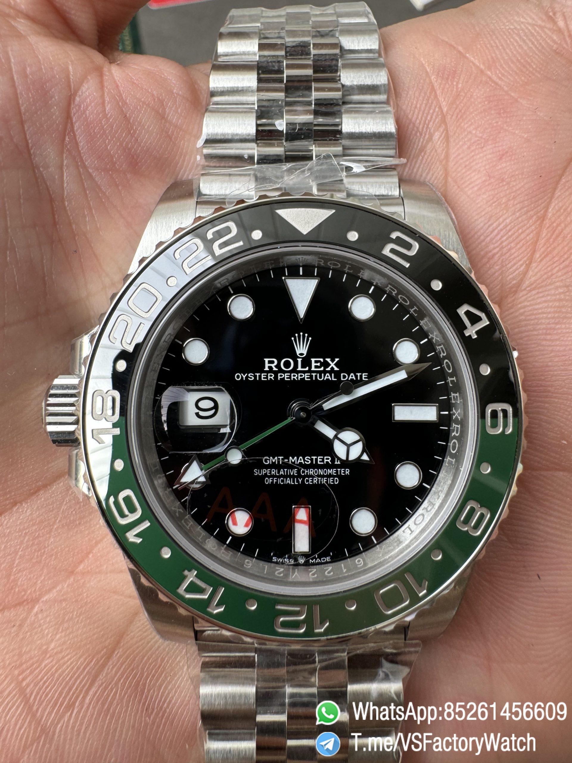 VSF GMT Master II Sprite 126720VTNR Black Green Ceramic Bezel Black Dial 904L Steel Jubilee Bracelet DD3285 Movement 08 VSF GMT Master II Sprite 126720VTNR Black Green Ceramic Bezel Black Dial 904L Steel Jubilee Bracelet DD3285 Movement 08