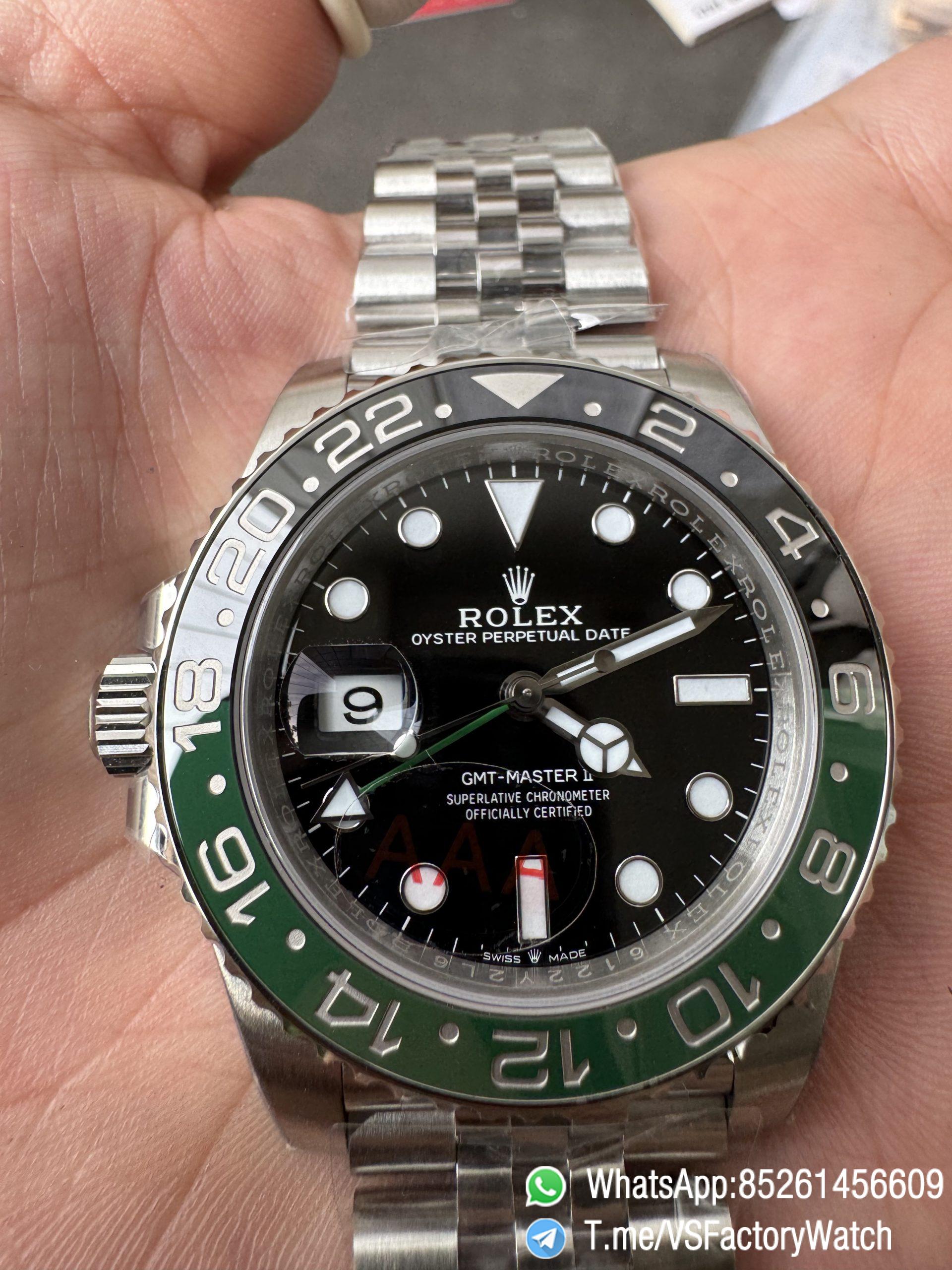 VSF GMT Master II Sprite 126720VTNR Black Green Ceramic Bezel Black Dial 904L Steel Jubilee Bracelet DD3285 Movement 10 VSF GMT Master II Sprite 126720VTNR Black Green Ceramic Bezel Black Dial 904L Steel Jubilee Bracelet DD3285 Movement 10