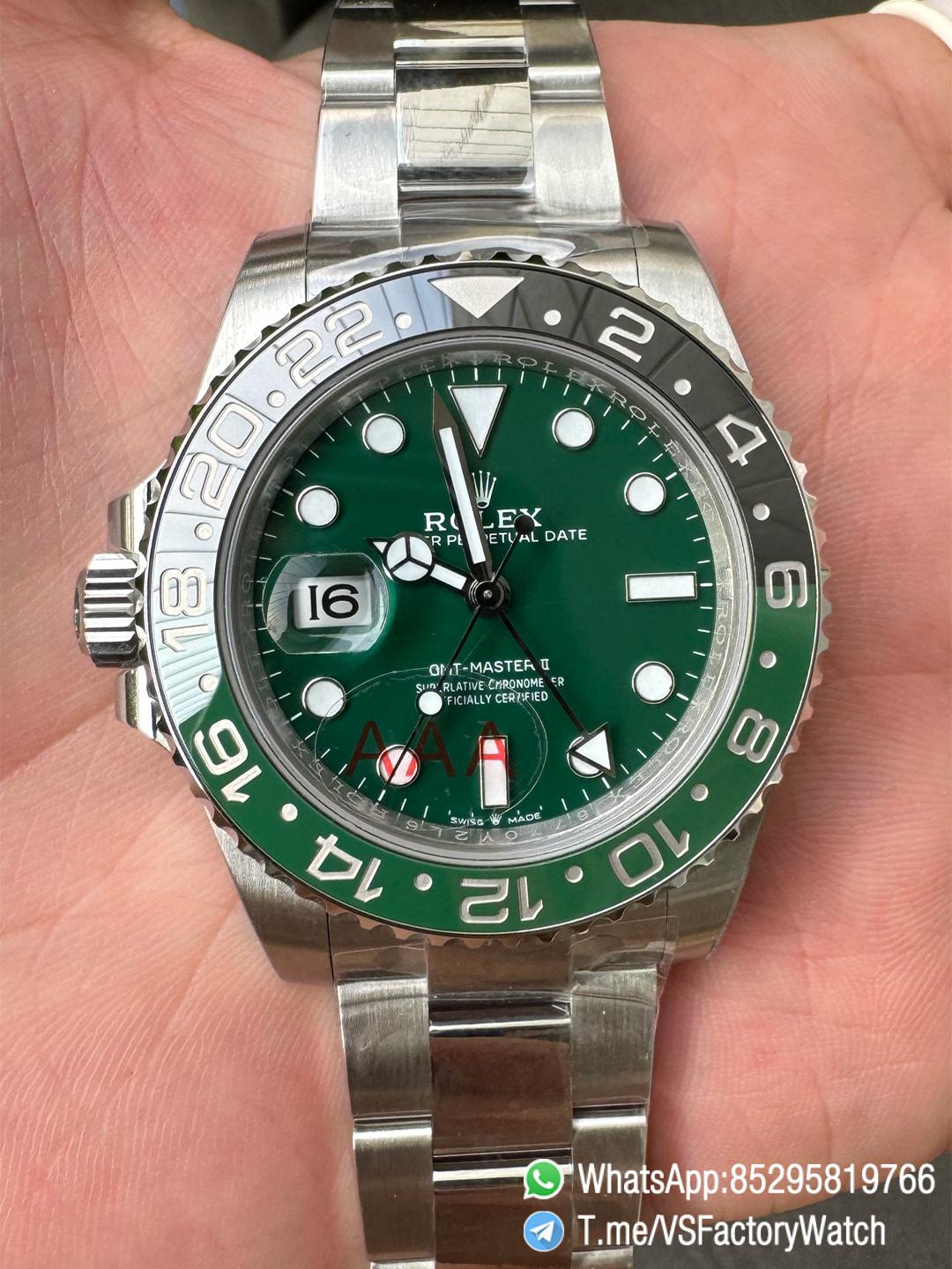 VSF GMT Master II Sprite 126729VTNR Black Green Ceramic Bezel Black Dial 904L Steel Oyster Bracelet DD3285 Movement 01 VSF GMT Master II Sprite 126729VTNR Black Green Ceramic Bezel Black Dial 904L Steel Oyster Bracelet DD3285 Movement 01