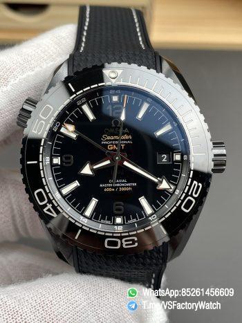 VSF Seamaster Planet Ocean 600m GMT Deep Black 45.5mm Ceramic Case Black Dial Black Nylon Strap Super Clone 8906 Carliber 01 1