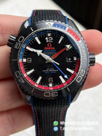 VSF Seamaster Planet Ocean 600m GMT ETNZ Deep Black Quarter Blue Red Index Bezel Ceramic Case Super Clone 8906 Carliber 000