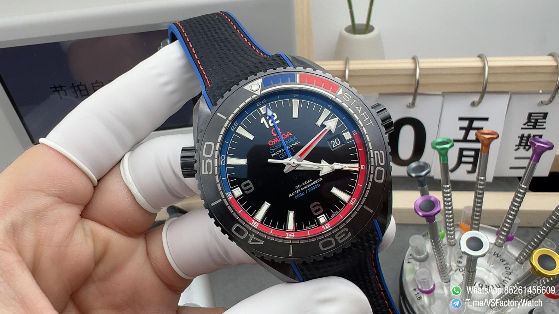 VSF Seamaster Planet Ocean 600m GMT ETNZ Deep Black Quarter Blue Red Index Bezel Ceramic Case Super Clone 8906 Carliber 01 VSF Seamaster Planet Ocean 600m GMT ETNZ Deep Black Quarter Blue Red Index Bezel Ceramic Case Super Clone 8906 Carliber 01