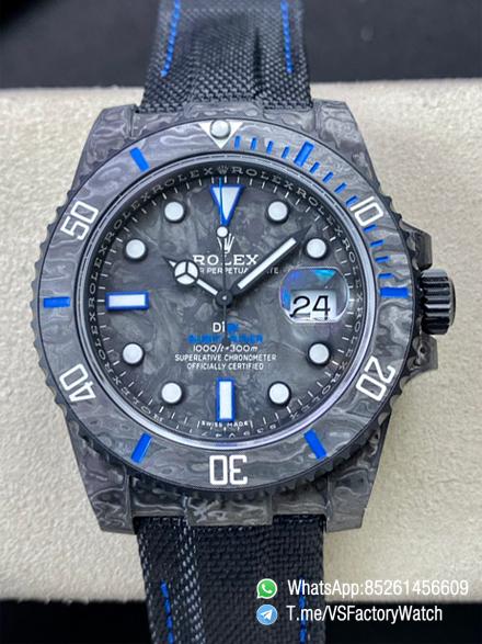 VS Factory Diw Submariner Black Carbon Case and Dial Black Carbon Bezel with Blue Indexes Black Nylon Strap DD3135 Movement 00 VS Factory Diw Submariner Black Carbon Case and Dial Black Carbon Bezel with Blue Indexes Black Nylon Strap DD3135 Movement 00