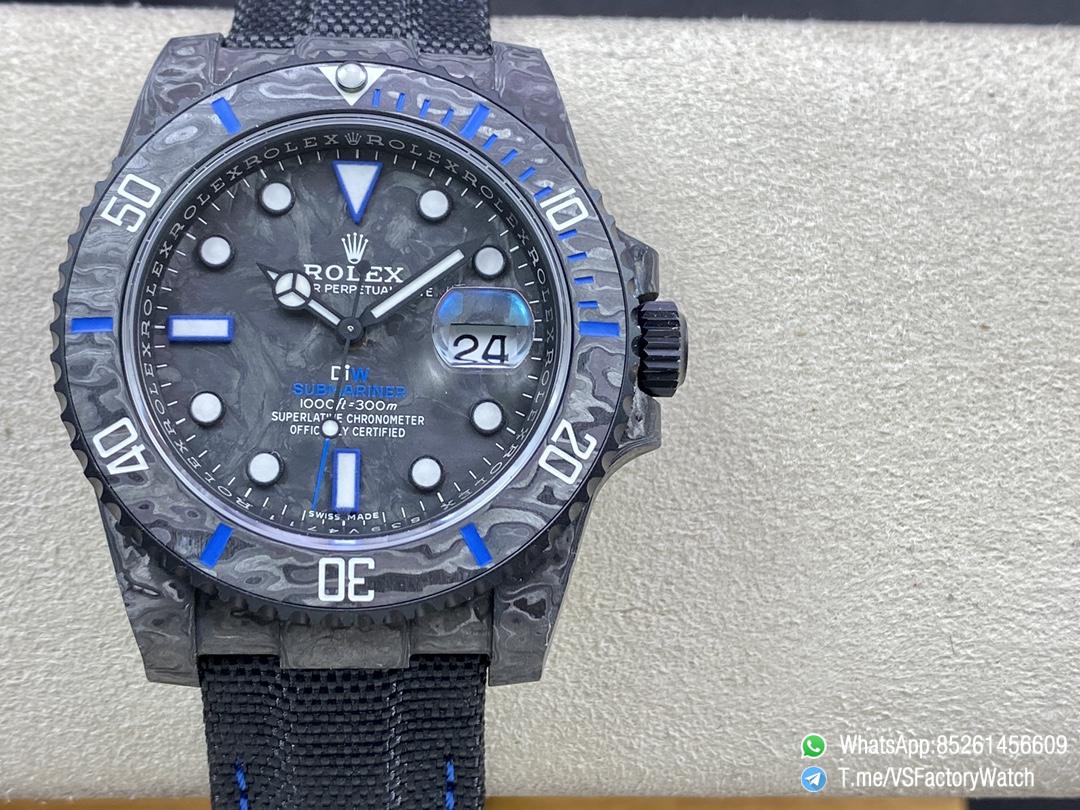 VS Factory Diw Submariner Black Carbon Case and Dial Black Carbon Bezel with Blue Indexes Black Nylon Strap DD3135 Movement 01 VS Factory Diw Submariner Black Carbon Case and Dial Black Carbon Bezel with Blue Indexes Black Nylon Strap DD3135 Movement 01