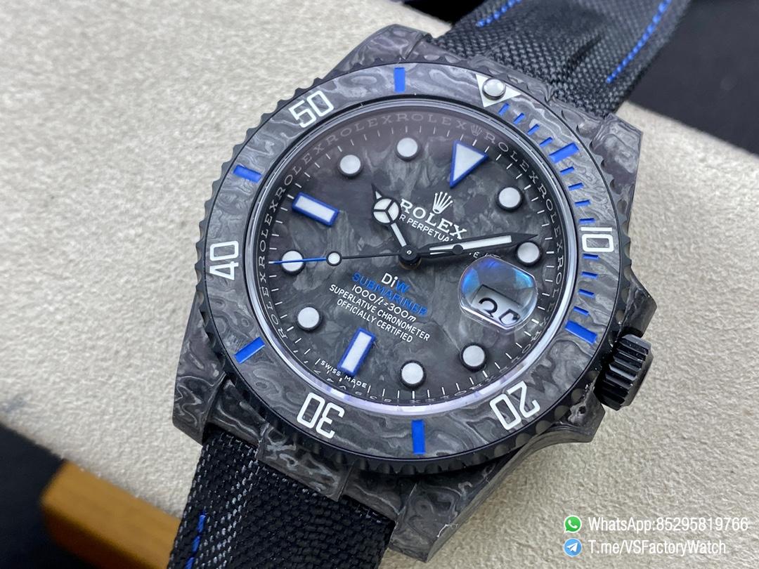 VS Factory Diw Submariner Black Carbon Case and Dial Black Carbon Bezel with Blue Indexes Black Nylon Strap DD3135 Movement 03 VS Factory Diw Submariner Black Carbon Case and Dial Black Carbon Bezel with Blue Indexes Black Nylon Strap DD3135 Movement 03