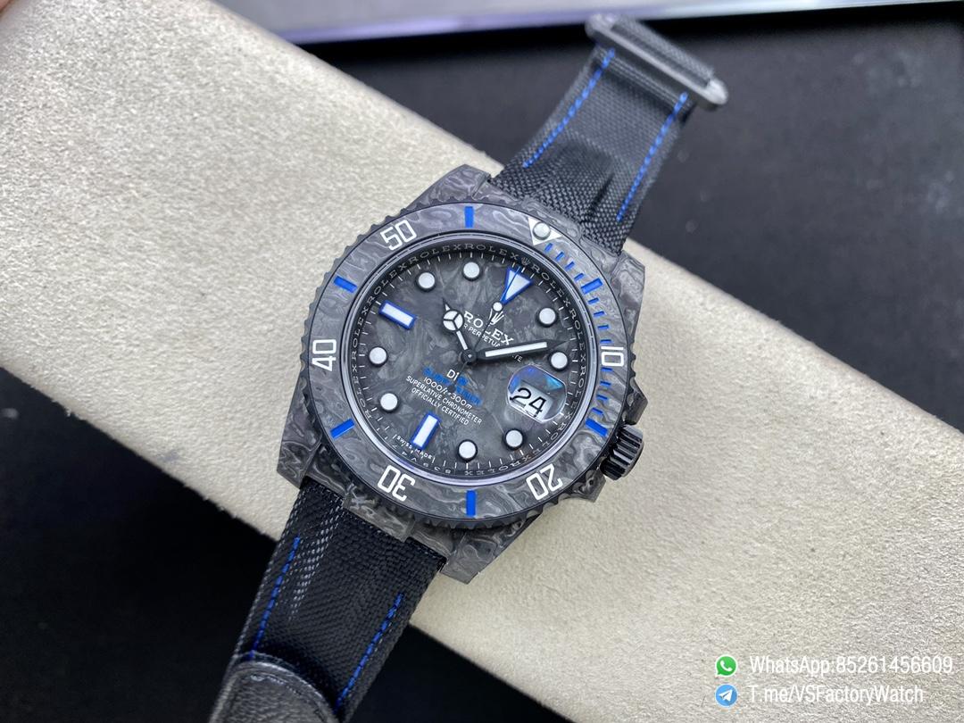 VS Factory Diw Submariner Black Carbon Case and Dial Black Carbon Bezel with Blue Indexes Black Nylon Strap DD3135 Movement 04 VS Factory Diw Submariner Black Carbon Case and Dial Black Carbon Bezel with Blue Indexes Black Nylon Strap DD3135 Movement 04