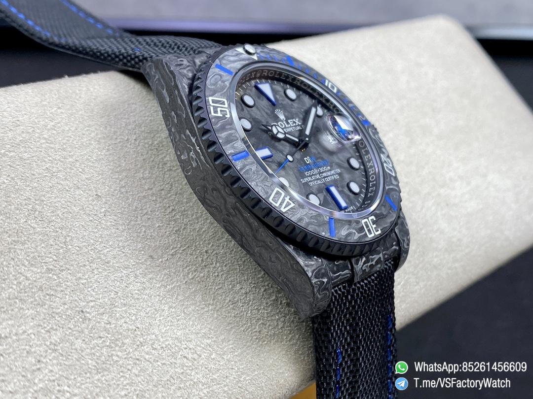 VS Factory Diw Submariner Black Carbon Case and Dial Black Carbon Bezel with Blue Indexes Black Nylon Strap DD3135 Movement 05 VS Factory Diw Submariner Black Carbon Case and Dial Black Carbon Bezel with Blue Indexes Black Nylon Strap DD3135 Movement 05