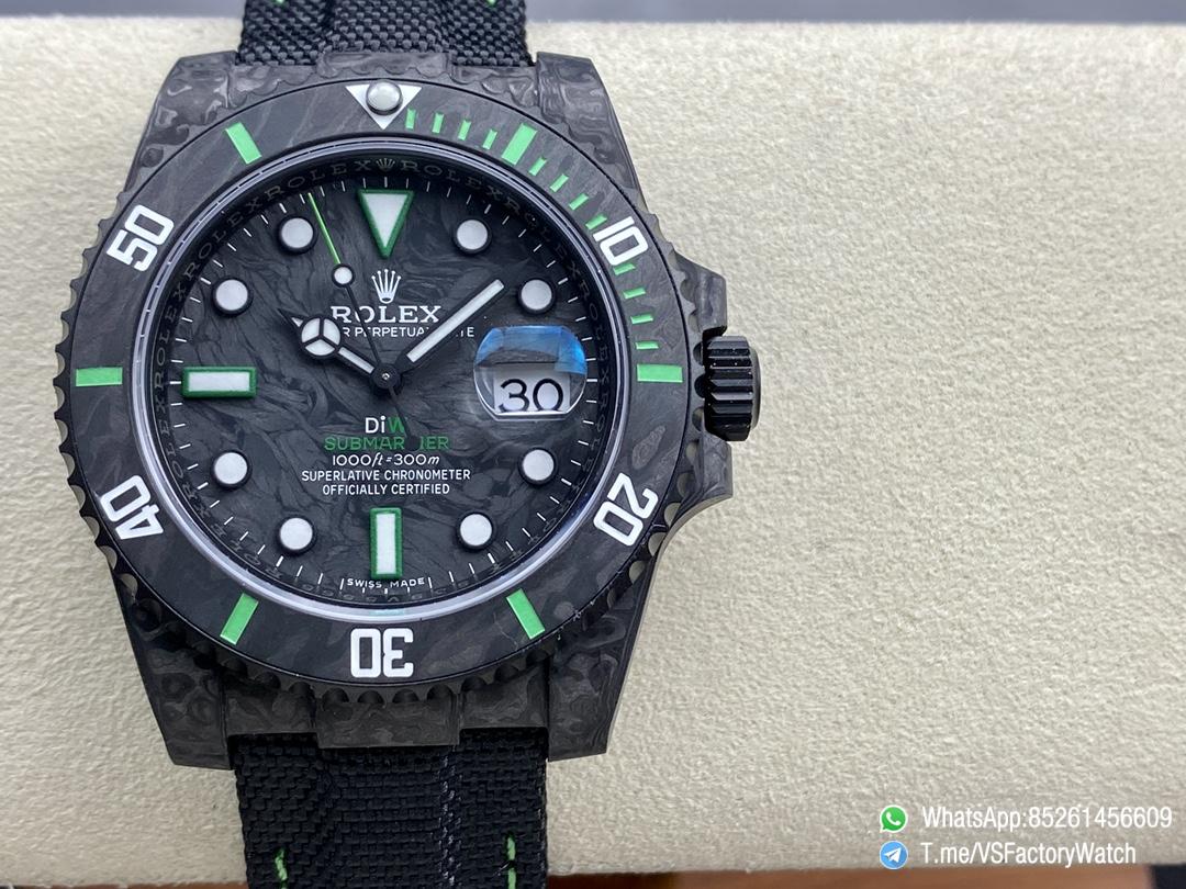 VS Factory Submariner DIW Black Carbon Case Black Carbon Dial Black Carbon Bezel with Green Indexes Black Nylon Strap DD3135 Movement 01 VS Factory Submariner DIW Black Carbon Case Black Carbon Dial Black Carbon Bezel with Green Indexes Black Nylon Strap DD3135 Movement 01