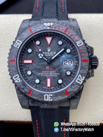 VS Factory Submariner DIW Black Carbon Case Black Carbon Dial Black Carbon Bezel with Red Indexes Black Nylon Strap DD3135 Movement 000