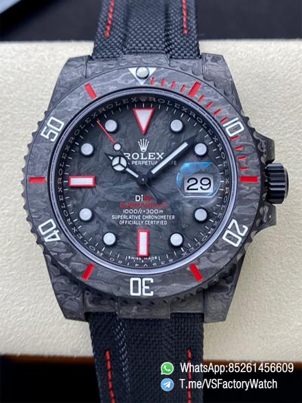 VS Factory Submariner DIW Black Carbon Case Black Carbon Dial Black Carbon Bezel with Red Indexes Black Nylon Strap DD3135 Movement 000 VS Factory Submariner DIW Black Carbon Case Black Carbon Dial Black Carbon Bezel with Red Indexes Black Nylon Strap DD3135 Movement 000