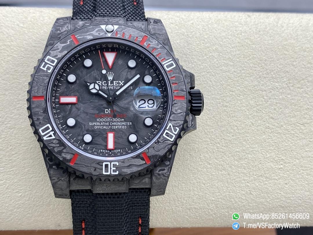 VS Factory Submariner DIW Black Carbon Case Black Carbon Dial Black Carbon Bezel with Red Indexes Black Nylon Strap DD3135 Movement 01 VS Factory Submariner DIW Black Carbon Case Black Carbon Dial Black Carbon Bezel with Red Indexes Black Nylon Strap DD3135 Movement 01