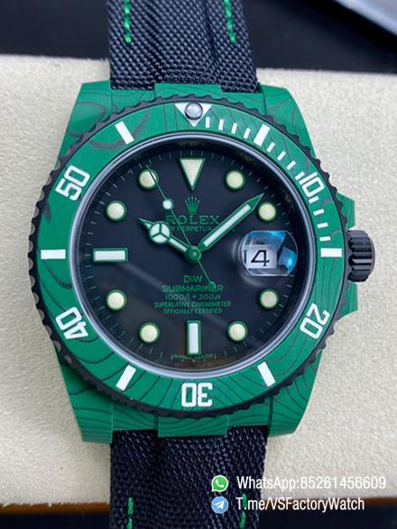 VS Factory Watches Submariner DIW 40mm Green Carbon Case and Bezel Black Carbon Dial Black Nylon Strap DanDong 3135 Movement 00 VS Factory Watches Submariner DIW 40mm Green Carbon Case and Bezel Black Carbon Dial Black Nylon Strap DanDong 3135 Movement 00
