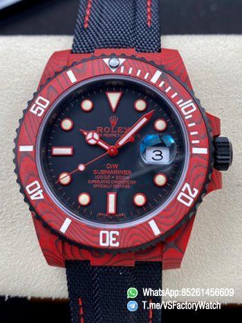 VS Factory Watches Submariner DIW 40mm Red Carbon Case and Bezel Black Carbon Dial Black Nylon Strap DanDong 3135 Movement 00