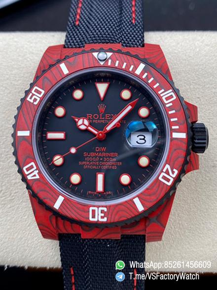 VS Factory Watches Submariner DIW 40mm Red Carbon Case and Bezel Black Carbon Dial Black Nylon Strap DanDong 3135 Movement 00 VS Factory Watches Submariner DIW 40mm Red Carbon Case and Bezel Black Carbon Dial Black Nylon Strap DanDong 3135 Movement 00