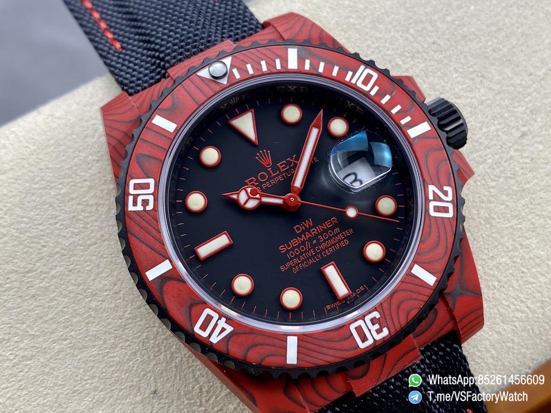 VS Factory Watches Submariner DIW 40mm Red Carbon Case and Bezel Black Carbon Dial Black Nylon Strap DanDong 3135 Movement 02 VS Factory Watches Submariner DIW 40mm Red Carbon Case and Bezel Black Carbon Dial Black Nylon Strap DanDong 3135 Movement 02