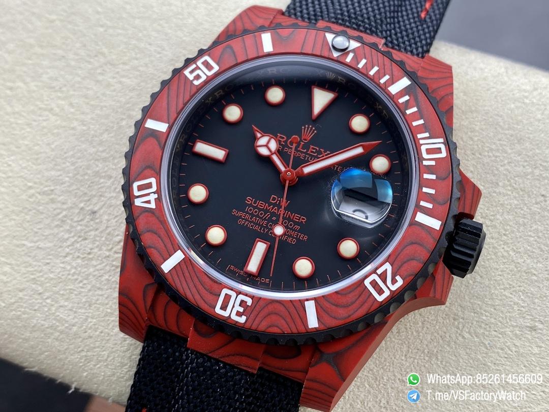 VS Factory Watches Submariner DIW 40mm Red Carbon Case and Bezel Black Carbon Dial Black Nylon Strap DanDong 3135 Movement 03 VS Factory Watches Submariner DIW 40mm Red Carbon Case and Bezel Black Carbon Dial Black Nylon Strap DanDong 3135 Movement 03