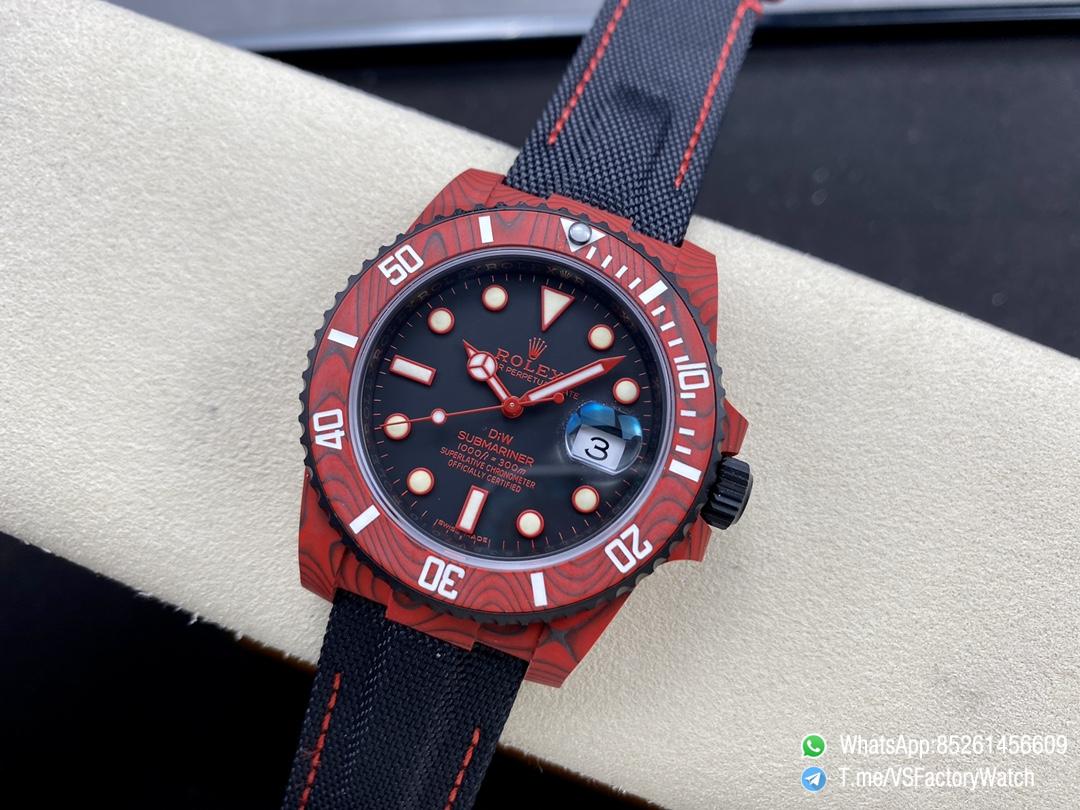 VS Factory Watches Submariner DIW 40mm Red Carbon Case and Bezel Black Carbon Dial Black Nylon Strap DanDong 3135 Movement 04 VS Factory Watches Submariner DIW 40mm Red Carbon Case and Bezel Black Carbon Dial Black Nylon Strap DanDong 3135 Movement 04
