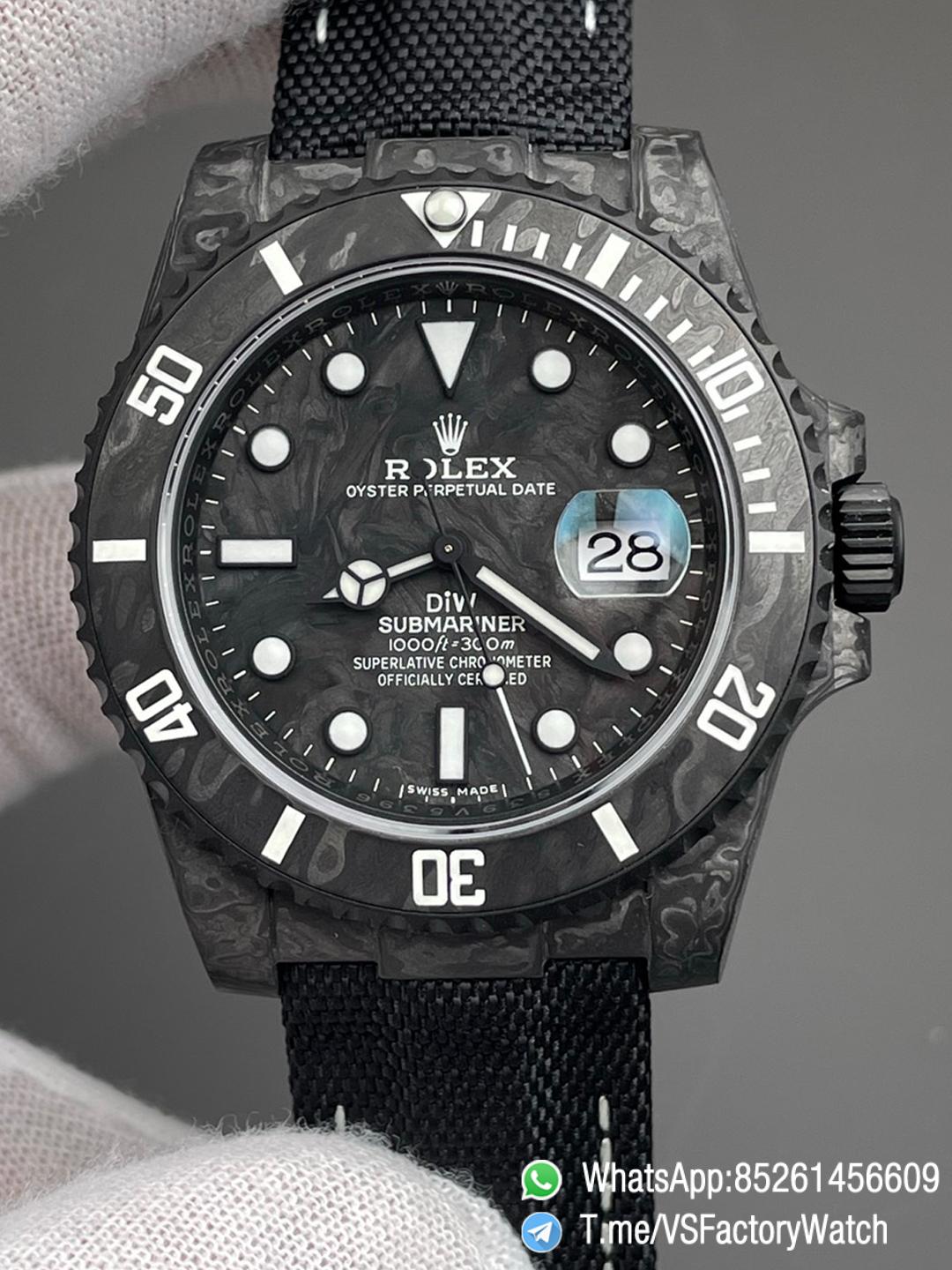VSF Role Submariner DiW 40mm Black Carbon Case Black Carbon Bezel Black Carbon Dial on Black Nylon Strap DanDong 3135 Movement 00 VSF Role Submariner DiW 40mm Black Carbon Case Black Carbon Bezel Black Carbon Dial on Black Nylon Strap DanDong 3135 Movement 00