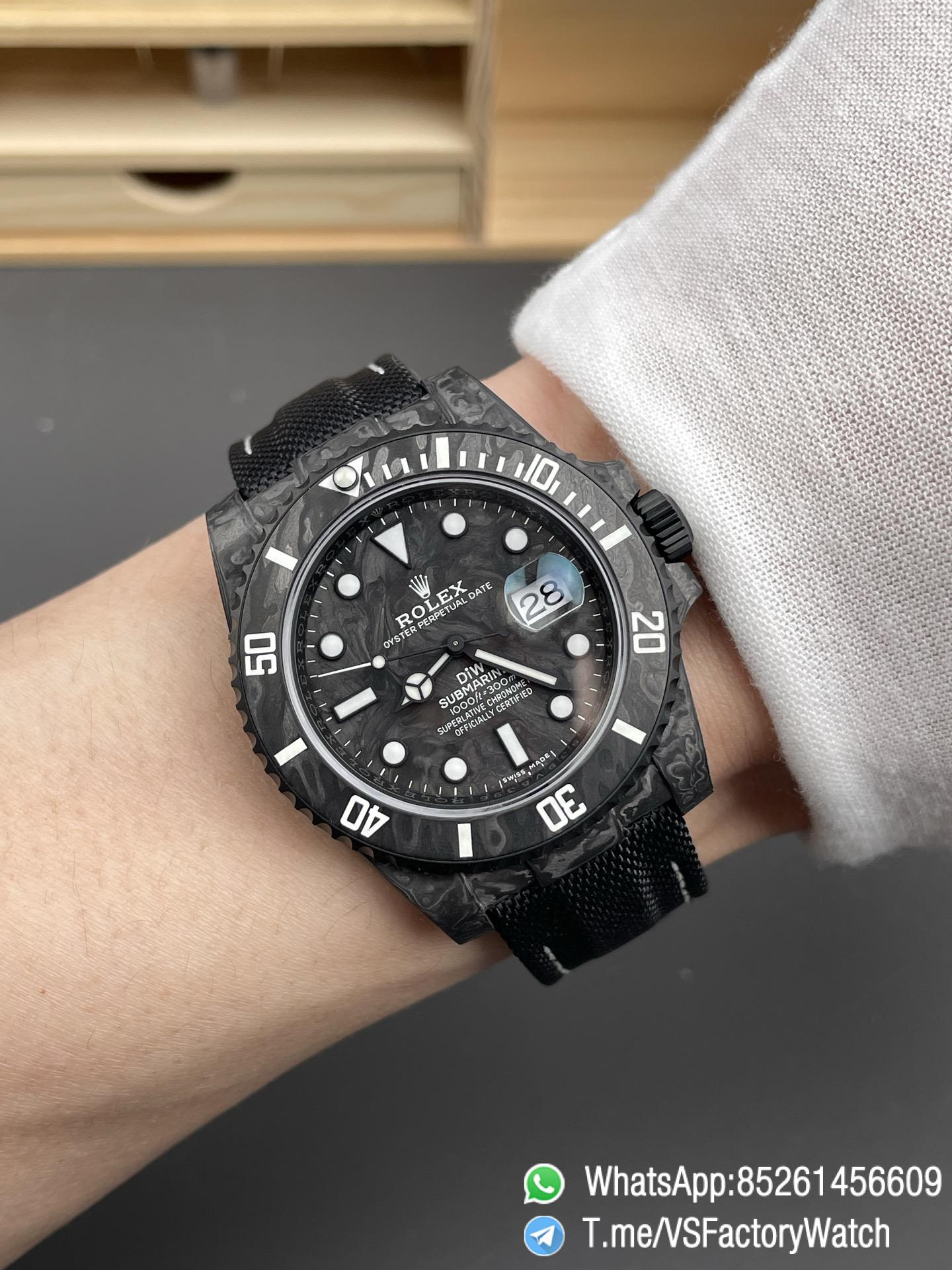 VSF Role Submariner DiW 40mm Black Carbon Case Black Carbon Bezel Black Carbon Dial on Black Nylon Strap DanDong 3135 Movement 07 VSF Role Submariner DiW 40mm Black Carbon Case Black Carbon Bezel Black Carbon Dial on Black Nylon Strap DanDong 3135 Movement 07