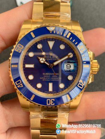 VSF Rolex Submariner 116618LB Blue Ceramic Bezel Black Dial 18K Yellow Gold Plated 904L Steel VS3135 Movement 00