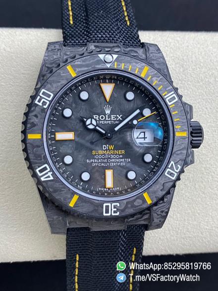 VSF Submariner DIW Black Carbon Case Black Carbon Dial Black Carbon Bezel with Yellow Indexes Black Nylon Strap DD3135 Movement 00 VSF Submariner DIW Black Carbon Case Black Carbon Dial Black Carbon Bezel with Yellow Indexes Black Nylon Strap DD3135 Movement 00