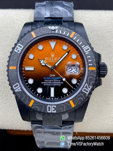 VSF DiW Submariner 40mm DLC Case and Bracelet Black and Orange Dial Black Carbon Fiber Bezel DanDong 3135 Movement 00 VSF DiW Submariner 40mm DLC Case and Bracelet Black and Orange Dial Black Carbon Fiber Bezel DanDong 3135 Movement 00