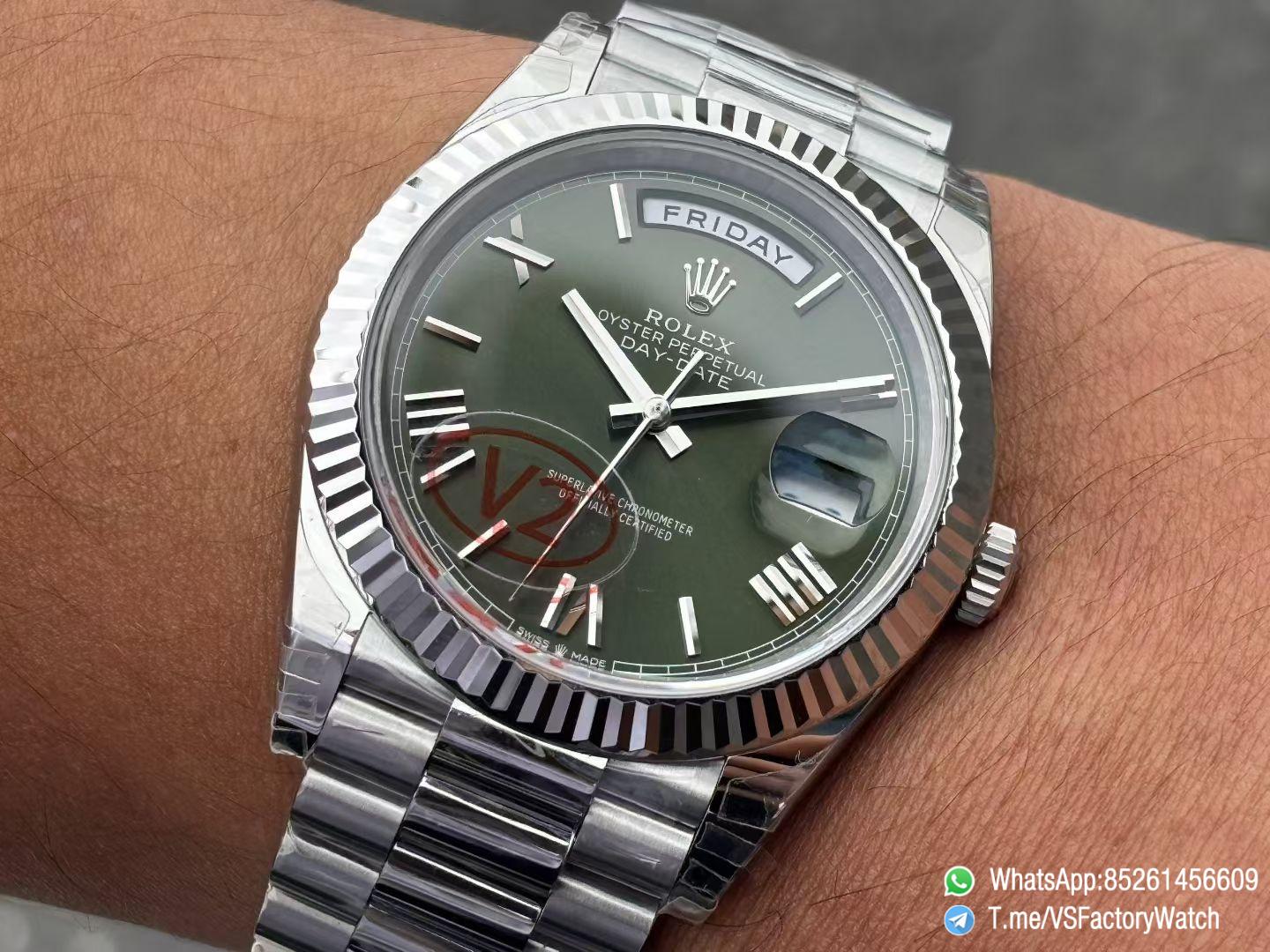 VSF Rolex DayDate 40mm 228239 Green Dial wtih Roma Markers 904L Steel Case and President Bracelet DanDong 3255 Movement V2 Weight 182g 03 VSF Rolex DayDate 40mm 228239 Green Dial wtih Roma Markers 904L Steel Case and President Bracelet DanDong 3255 Movement V2 Weight 182g 03