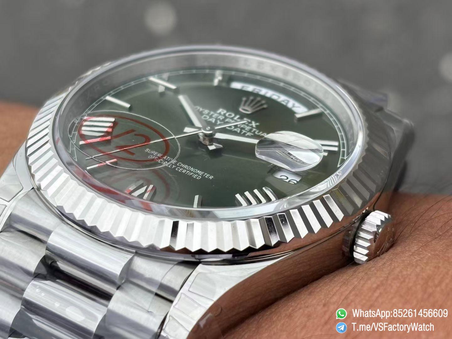 VSF Rolex DayDate 40mm 228239 Green Dial wtih Roma Markers 904L Steel Case and President Bracelet DanDong 3255 Movement V2 Weight 182g 04 VSF Rolex DayDate 40mm 228239 Green Dial wtih Roma Markers 904L Steel Case and President Bracelet DanDong 3255 Movement V2 Weight 182g 04