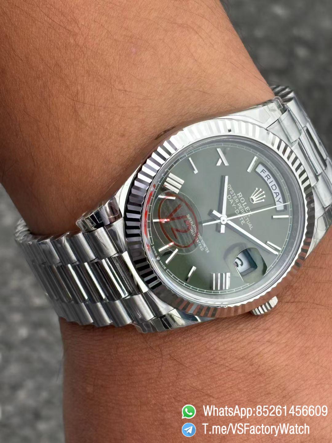 VSF Rolex DayDate 40mm 228239 Green Dial wtih Roma Markers 904L Steel Case and President Bracelet DanDong 3255 Movement V2 Weight 182g 07 VSF Rolex DayDate 40mm 228239 Green Dial wtih Roma Markers 904L Steel Case and President Bracelet DanDong 3255 Movement V2 Weight 182g 07
