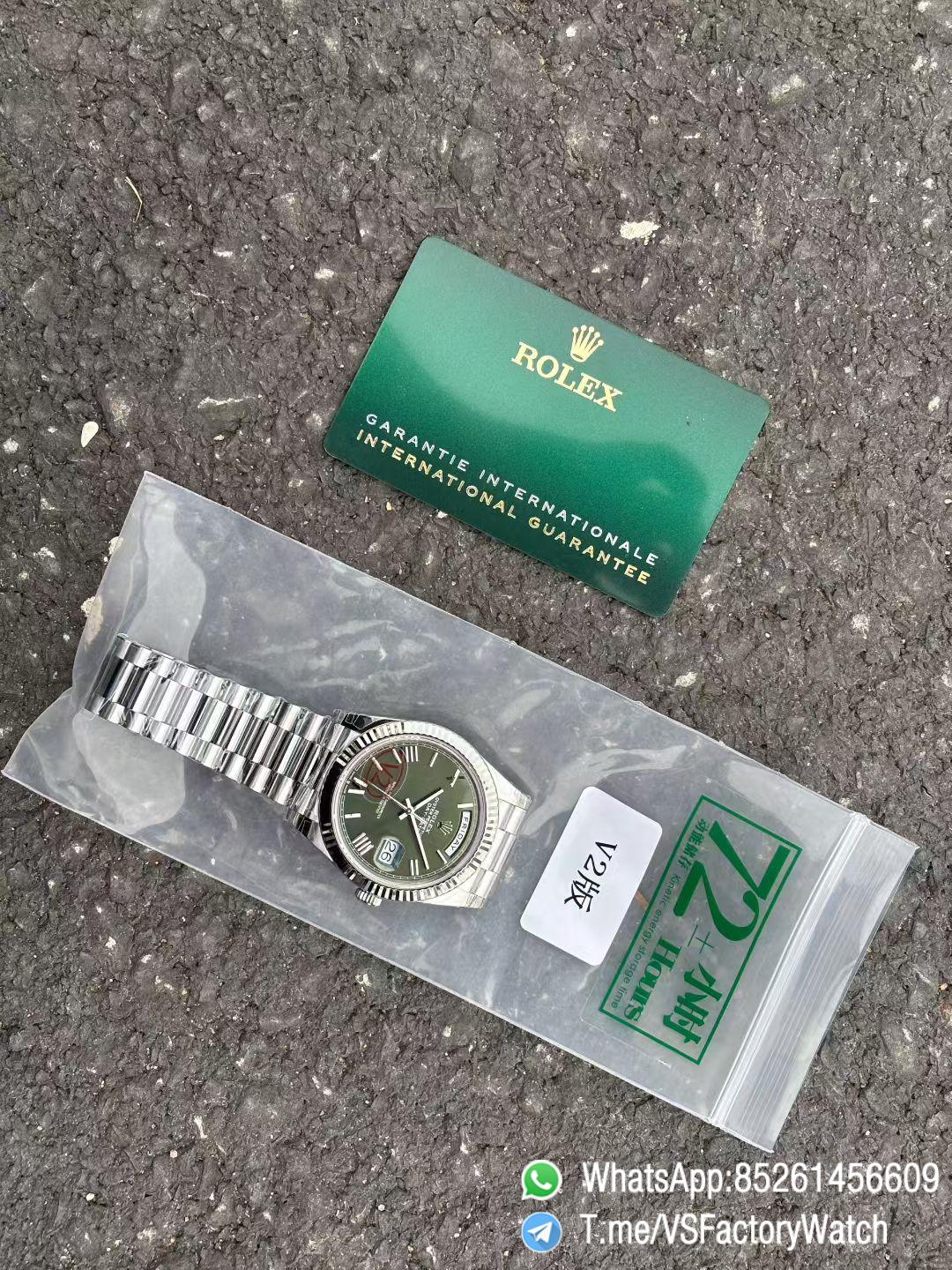 VSF Rolex DayDate 40mm 228239 Green Dial wtih Roma Markers 904L Steel Case and President Bracelet DanDong 3255 Movement V2 Weight 182g 09