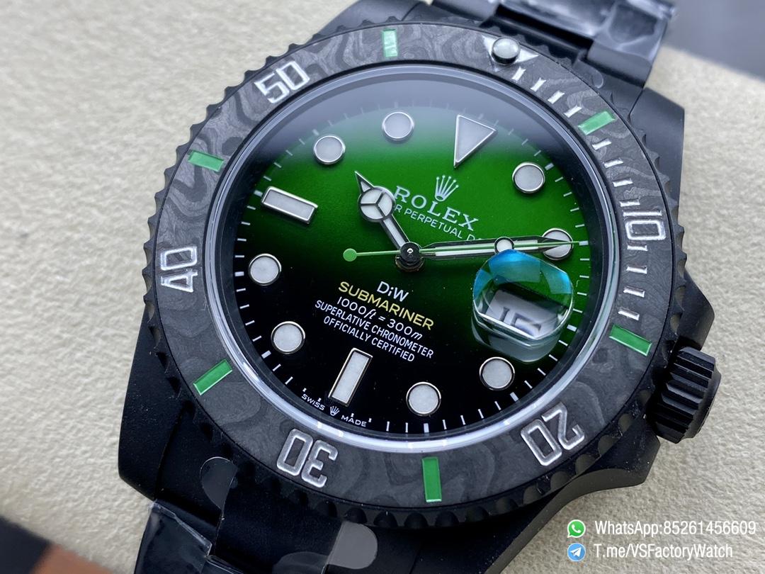 VSF Submariner DIW No Markers DLC Case and Bracelet Black and Green Dial Black Carbon Fiber Bezel DanDong 3135 Movement 03 VSF Submariner DIW No Markers DLC Case and Bracelet Black and Green Dial Black Carbon Fiber Bezel DanDong 3135 Movement 03
