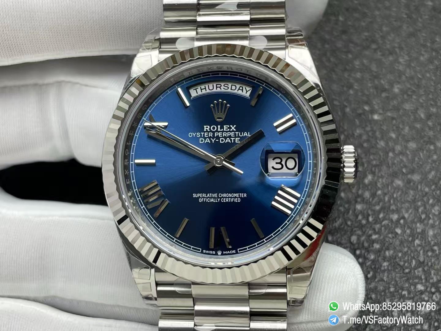 VSF Watches DayDate 40mm 228239 Blue Dial with Roman Indexes 904L Stainless Steel Case and President Bracelet VS3255 V2 Weight 182g 01 VSF Watches DayDate 40mm 228239 Blue Dial with Roman Indexes 904L Stainless Steel Case and President Bracelet VS3255 V2 Weight 182g 01