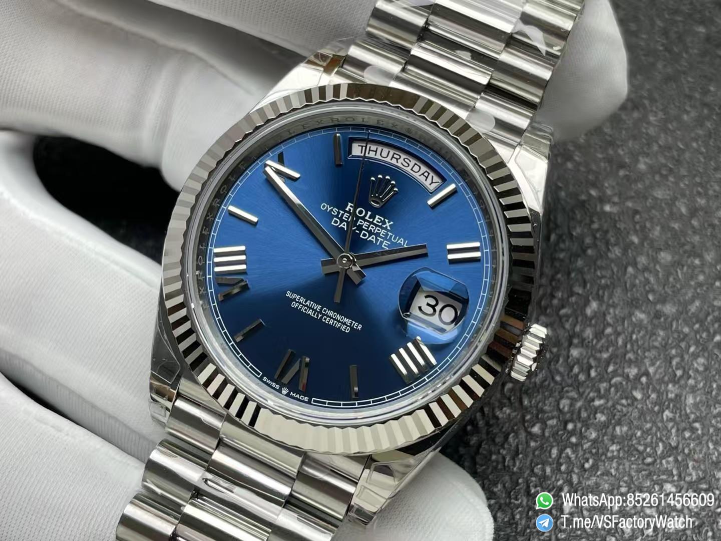VSF Watches DayDate 40mm 228239 Blue Dial with Roman Indexes 904L Stainless Steel Case and President Bracelet VS3255 V2 Weight 182g 02 VSF Watches DayDate 40mm 228239 Blue Dial with Roman Indexes 904L Stainless Steel Case and President Bracelet VS3255 V2 Weight 182g 02