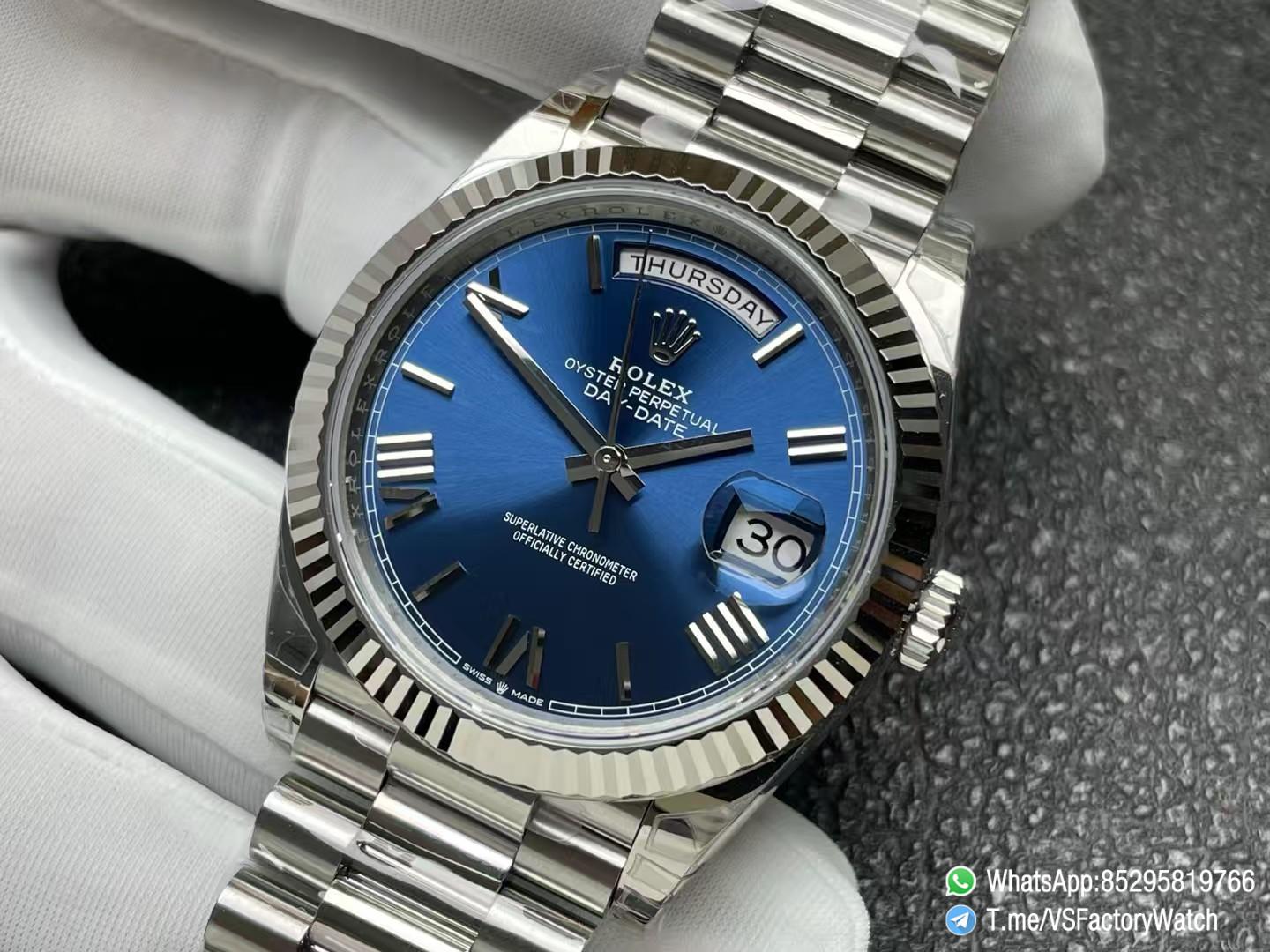 VSF Watches DayDate 40mm 228239 Blue Dial with Roman Indexes 904L Stainless Steel Case and President Bracelet VS3255 V2 Weight 182g 02 VSF Watches DayDate 40mm 228239 Blue Dial with Roman Indexes 904L Stainless Steel Case and President Bracelet VS3255 V2 Weight 182g 02