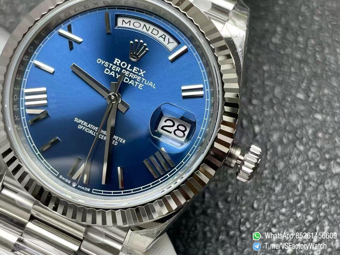 VSF Watches DayDate 40mm 228239 Blue Dial with Roman Indexes 904L Stainless Steel Case and President Bracelet VS3255 V2 Weight 182g 03 VSF Watches DayDate 40mm 228239 Blue Dial with Roman Indexes 904L Stainless Steel Case and President Bracelet VS3255 V2 Weight 182g 03