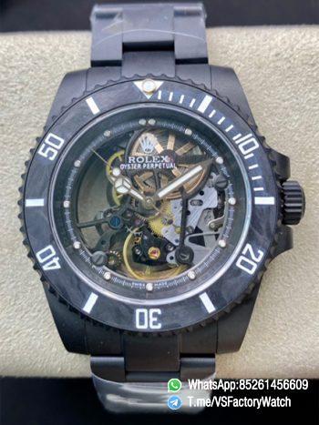 VSF Watches Rolex Submariner Skeleton Dial DLC Plated on Case and Bracelet Black Carbon Fiber Bezel DanDong 3130 Movement 00
