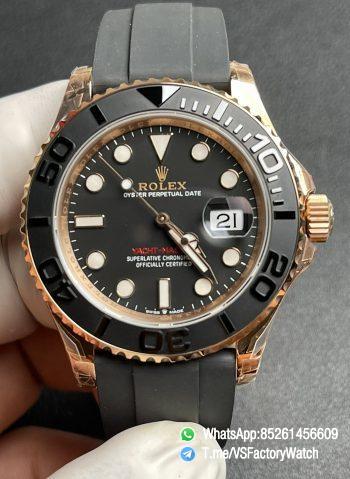 VSF Watches Yacht Master 126655 40mm Black Dial Black Ceramic Bezel Rose Gold Case Oysterflex Rubber Strap DanDong 3235 Movement 00