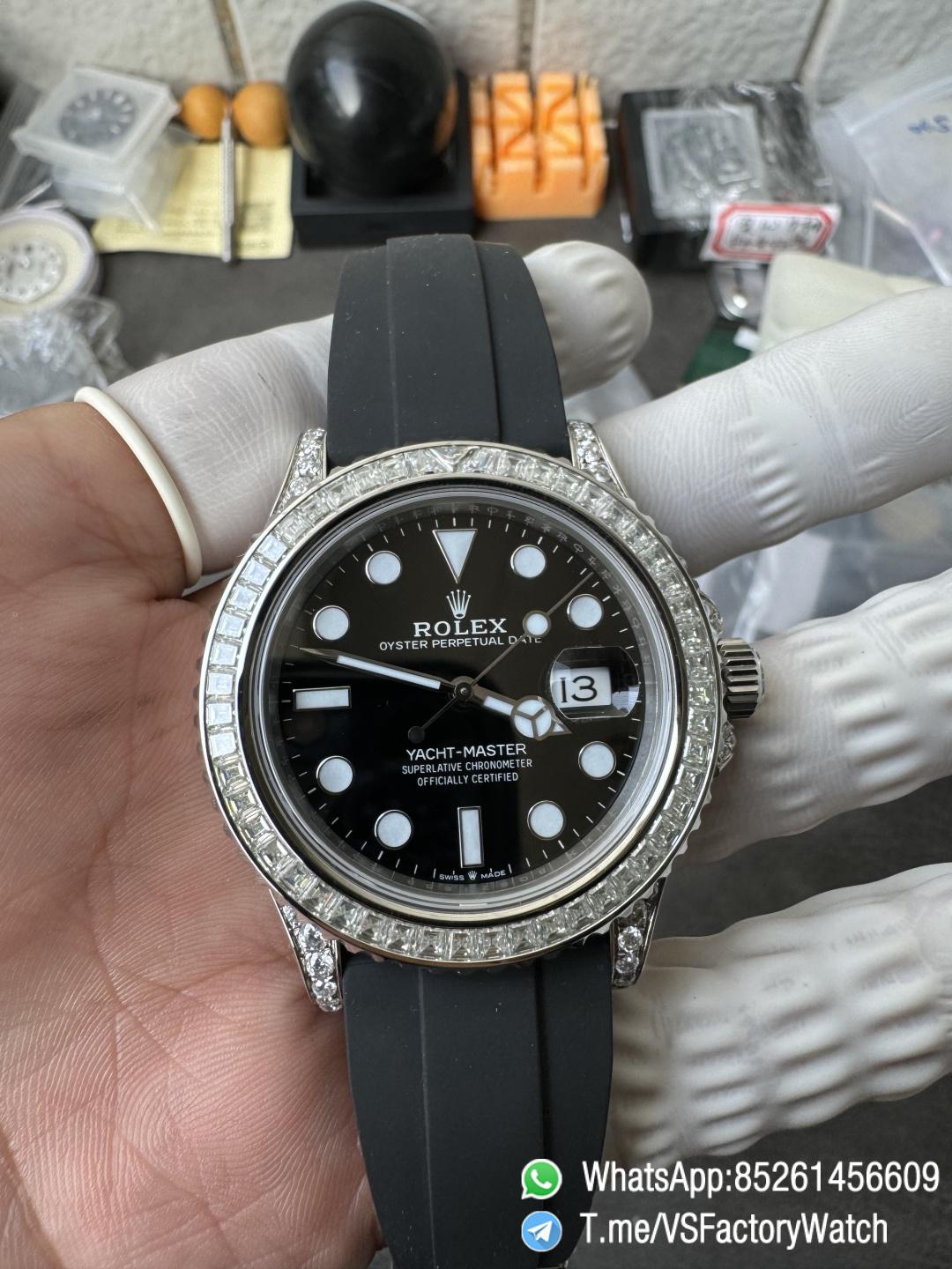 VS Factory Watch Yacht Master 226659 42mm Gain Weignt 147g Moissanite Diamonds Bezel Black Dial Oysterflex Strap DanDONG 3235 Movement 01 VS Factory Watch Yacht Master 226659 42mm Gain Weignt 147g Moissanite Diamonds Bezel Black Dial Oysterflex Strap DanDONG 3235 Movement 01