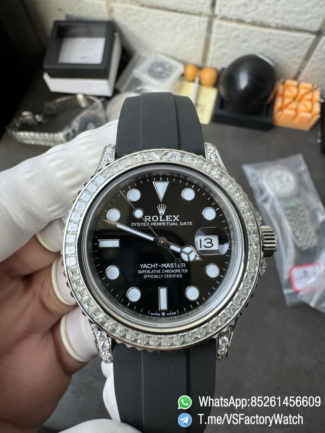 VS Factory Watch Yacht Master 226659 42mm Gain Weignt 147g Moissanite Diamonds Bezel Black Dial Oysterflex Strap DanDONG 3235 Movement 03 VS Factory Watch Yacht Master 226659 42mm Gain Weignt 147g Moissanite Diamonds Bezel Black Dial Oysterflex Strap DanDONG 3235 Movement 03