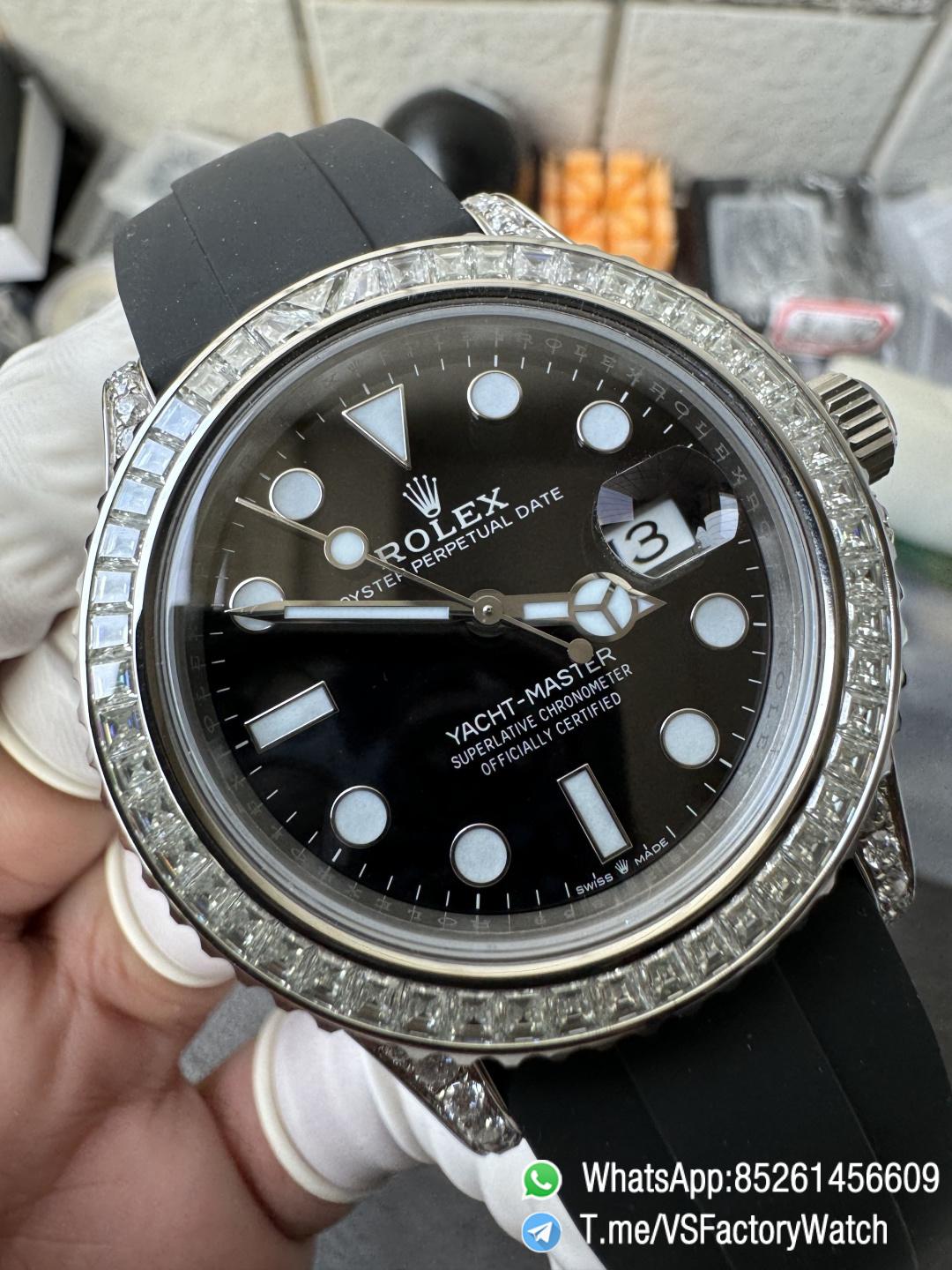VS Factory Watch Yacht Master 226659 42mm Gain Weignt 147g Moissanite Diamonds Bezel Black Dial Oysterflex Strap DanDONG 3235 Movement 04 VS Factory Watch Yacht Master 226659 42mm Gain Weignt 147g Moissanite Diamonds Bezel Black Dial Oysterflex Strap DanDONG 3235 Movement 04