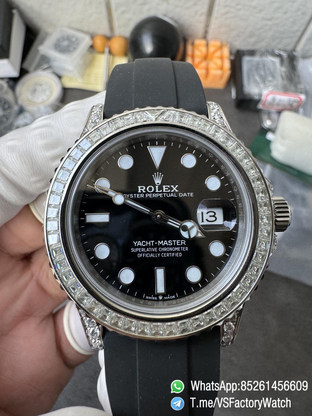 VS Factory Watch Yacht Master 226659 42mm Gain Weignt 147g Moissanite Diamonds Bezel Black Dial Oysterflex Strap DanDONG 3235 Movement 05 VS Factory Watch Yacht Master 226659 42mm Gain Weignt 147g Moissanite Diamonds Bezel Black Dial Oysterflex Strap DanDONG 3235 Movement 05