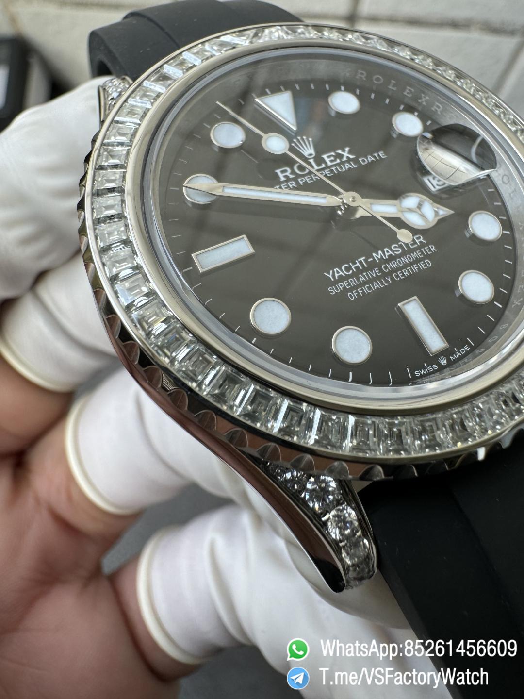 VS Factory Watch Yacht Master 226659 42mm Gain Weignt 147g Moissanite Diamonds Bezel Black Dial Oysterflex Strap DanDONG 3235 Movement 06 VS Factory Watch Yacht Master 226659 42mm Gain Weignt 147g Moissanite Diamonds Bezel Black Dial Oysterflex Strap DanDONG 3235 Movement 06